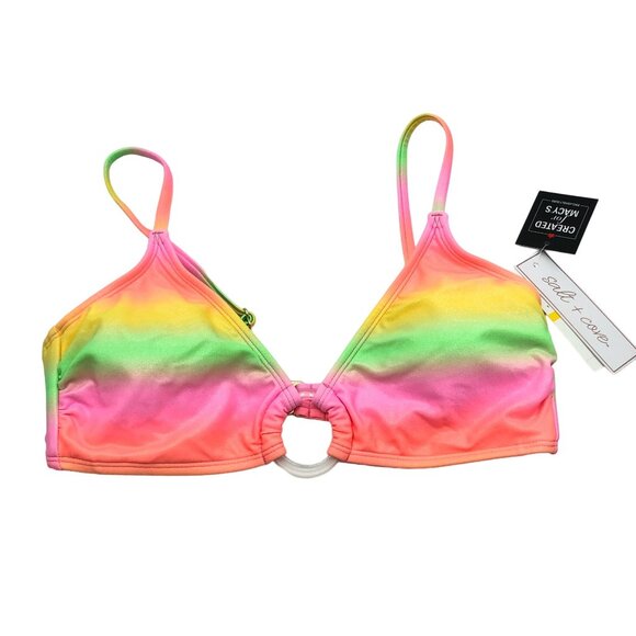 Salt + Cove Shimmer Rainbow Bikini Swim Top Gradient Ring-Front Multicolor M - Picture 4 of 7